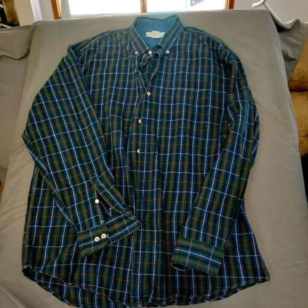 Banana‎ Republic Blue/Black/Green Plaid Men XL Button Down Long Sleeve Shirt Y2K